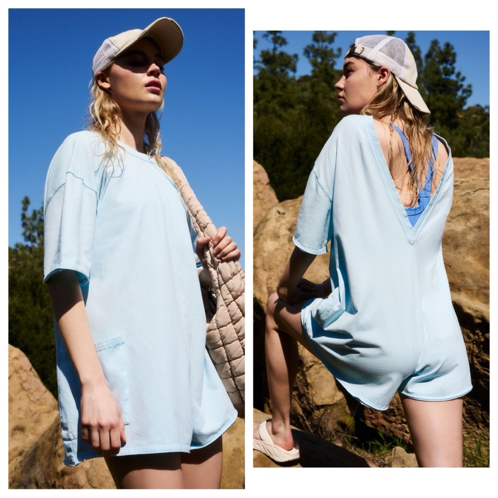 FP Movement by Free People Light Blue V-Back Romper